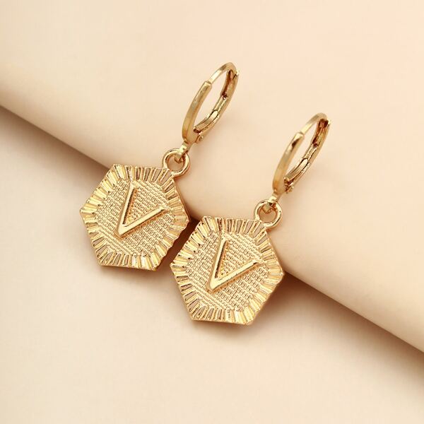 

Letter Engraved Drop Earrings, Gold