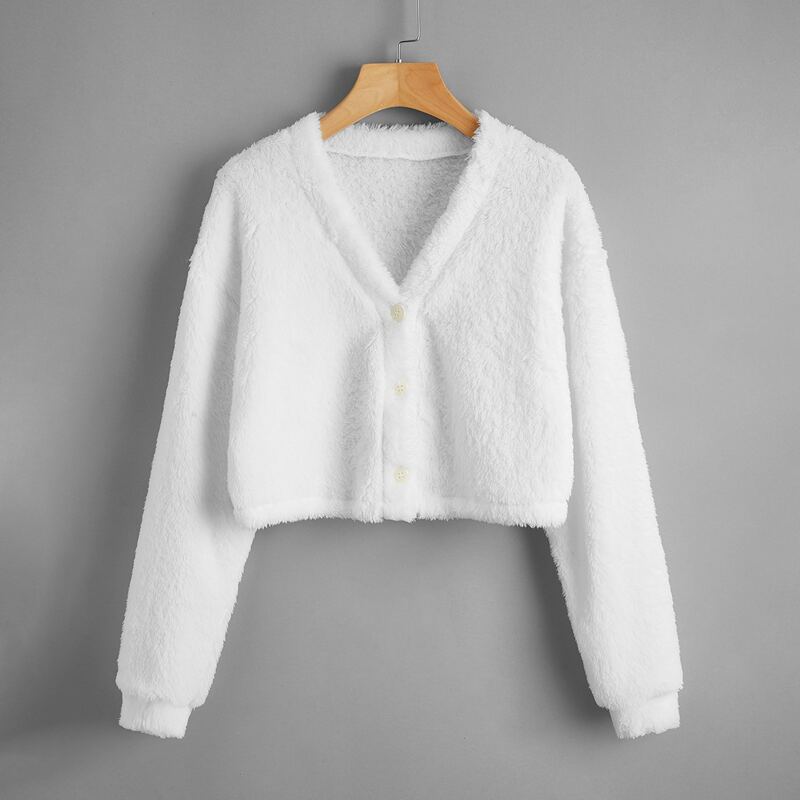 

Solid Button Front Jacket, White