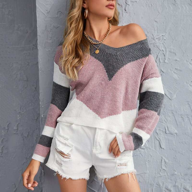 

Color Block Drop Shoulder Sweater, Multicolor