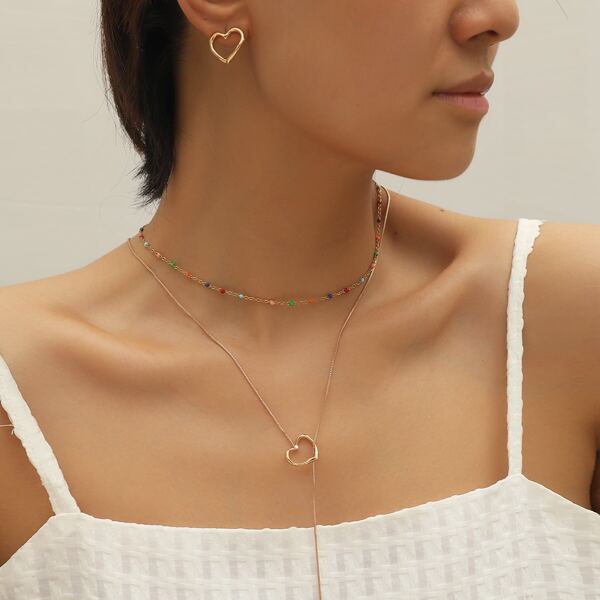 

4pcs Heart Decor Jewelry Set, Multicolor