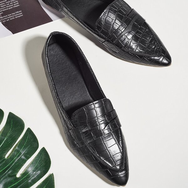

Croc Embossed Loafers, Black