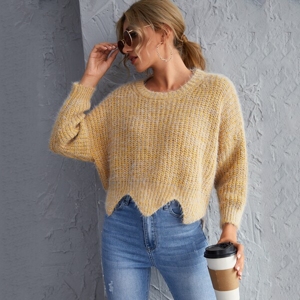

Drop Shoulder Asymmetrical Hem Sweater, Yellow