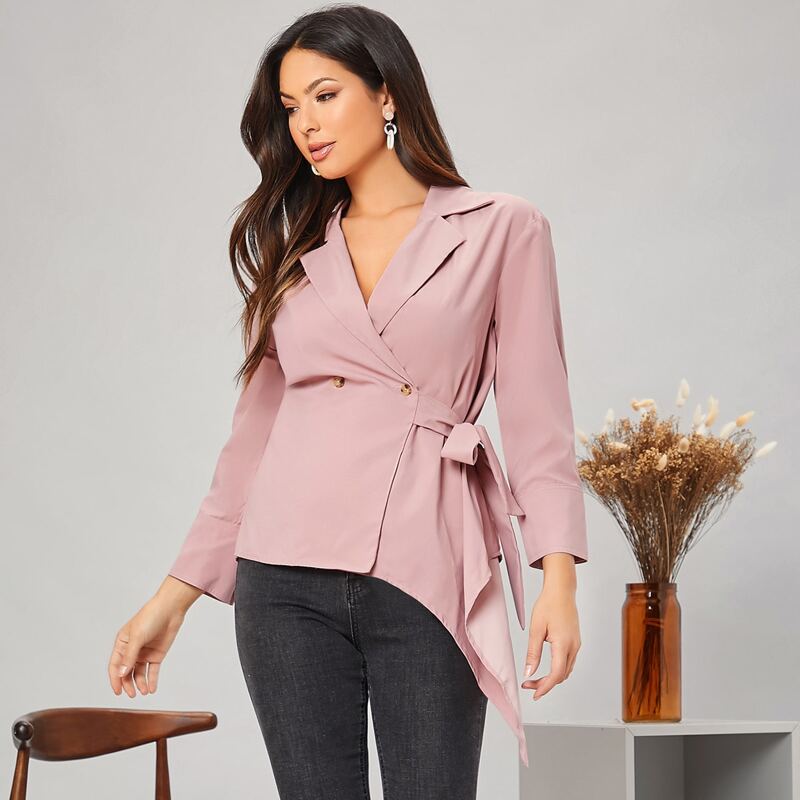 

Lapel Neck Tie Side Blazer, Dusty pink