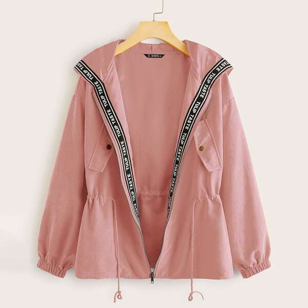 

Letter Tape Detail Drawstring Waist Coat, Dusty pink
