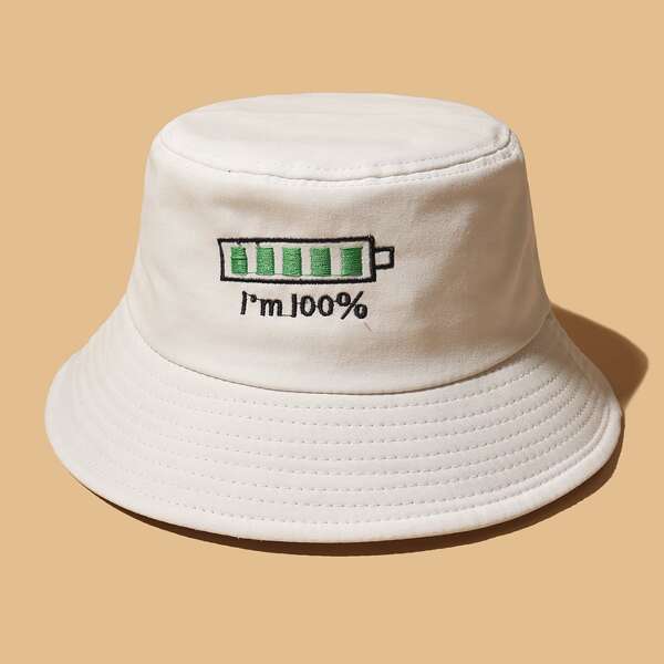 

Letter Embroidered Bucket Hat, White