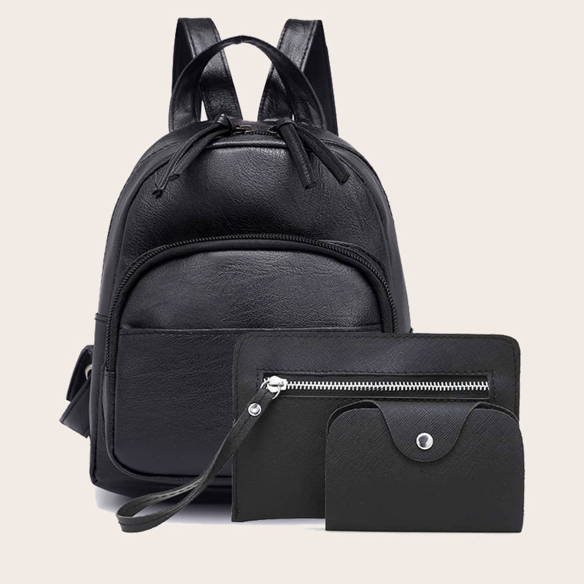 

3pcs Knot Decor Backpack Set, Black