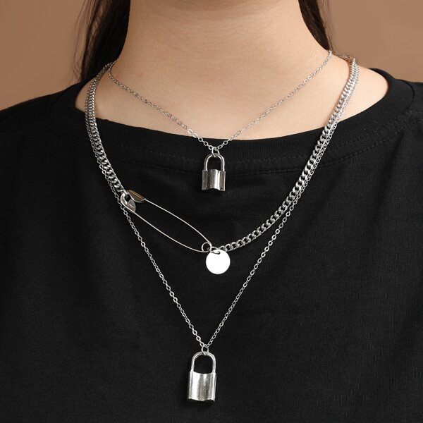 

2pcs Lock Charm Necklace, Silver