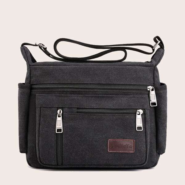 

Men Letter Patch Crossbody Bag, Black