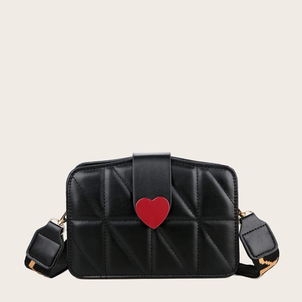 

Heart Decor Stitch Detail Crossbody Bag, Black
