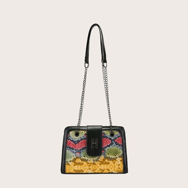 

Snakeskin Print Twist Lock Shoulder Bag, Yellow