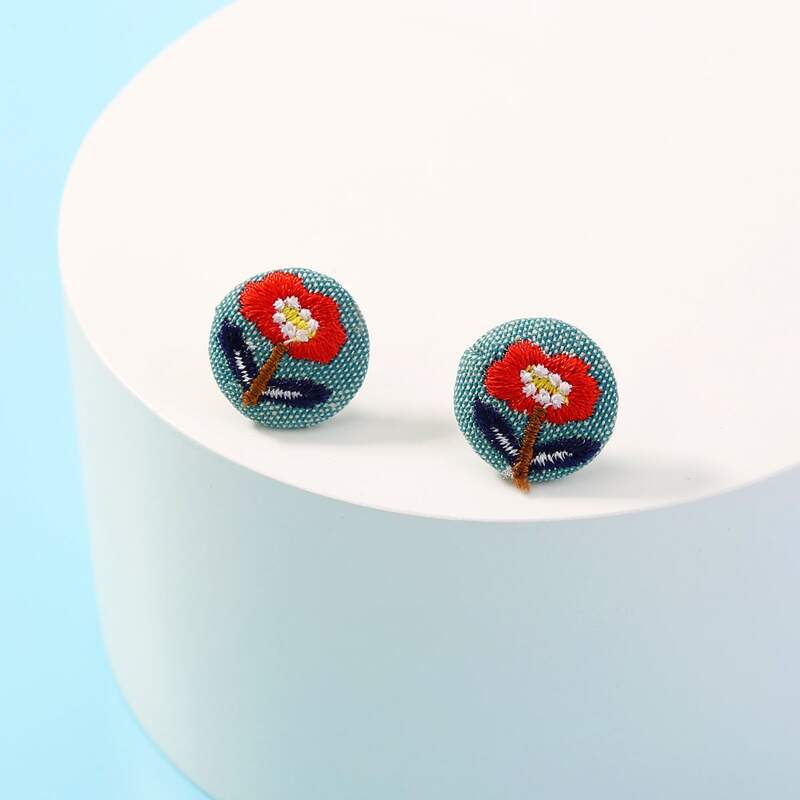 

Flower Embroidered Stud Earrings, Multicolor