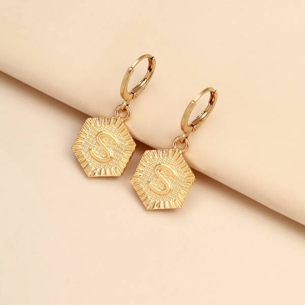 

Letter Engraved Drop Earrings, Gold