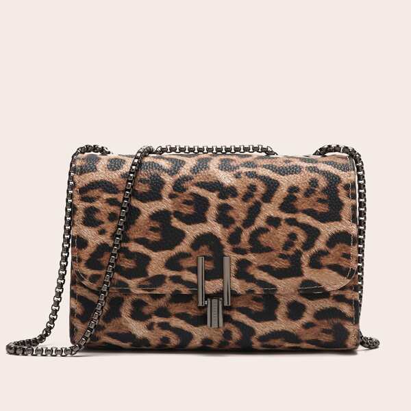 

Leopard Print Flap Crossbody Bag, Camel