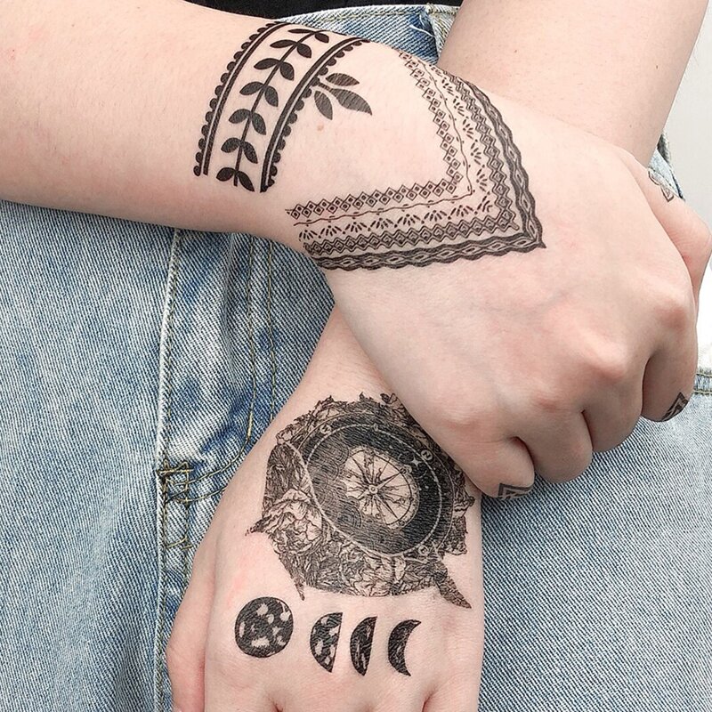 

6sheets Geometric Pattern Tattoo Sticker, Black