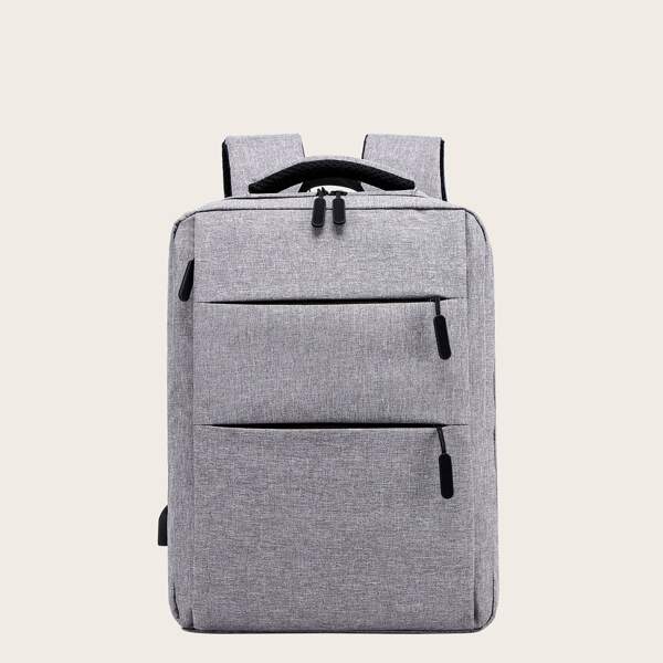 

Men Minimalist Zip Front Backpack, Grey