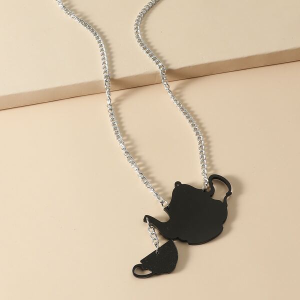 

Teapot Teacup Pendant Necklace, Black