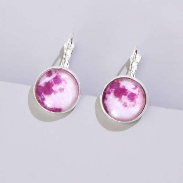 

Round Design Stud Earrings, Pink