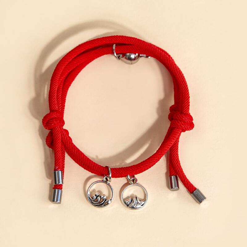 

1pair Round Charm Rope Bracelet, Red