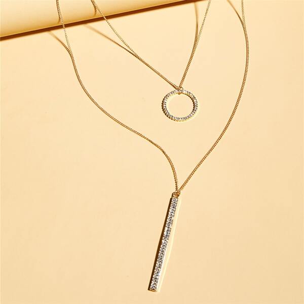 

Rhinestone Round Layered Necklace, Gold