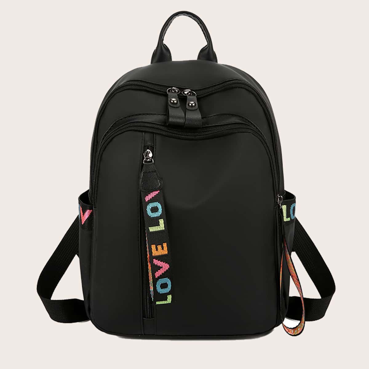 

Letter Tape Decor Backpack, Black