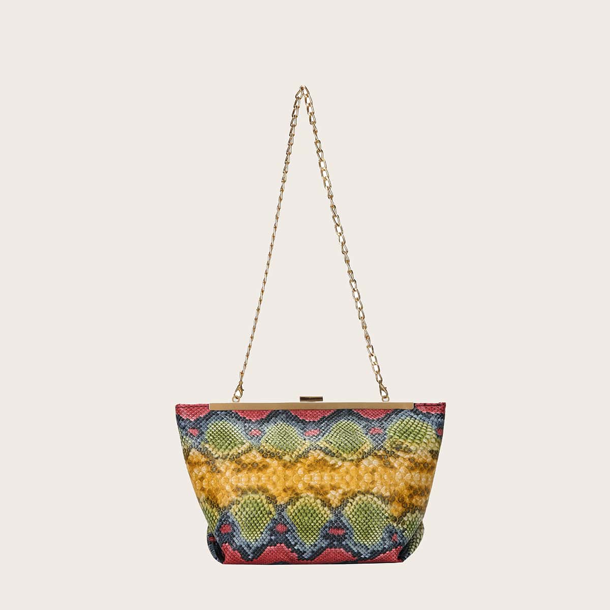 

Snakeskin Print Clip Top Shoulder Bag, Yellow