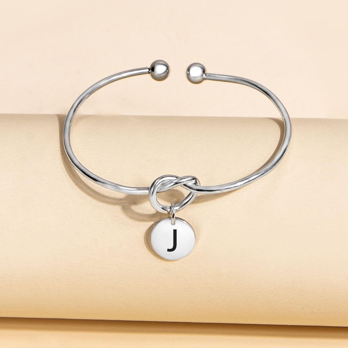 

Letter Knot Design Cuff Bangle, Silver