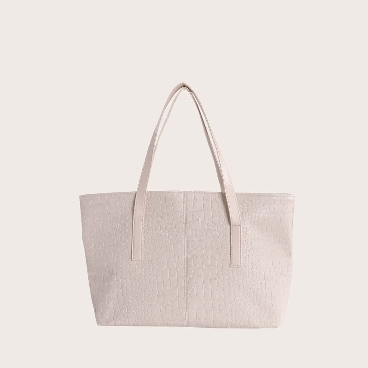 

Croc Embossed Large Capacity Tote Bag, Beige