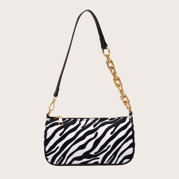 

Zebra Pattern Baguette Bag, Black and white