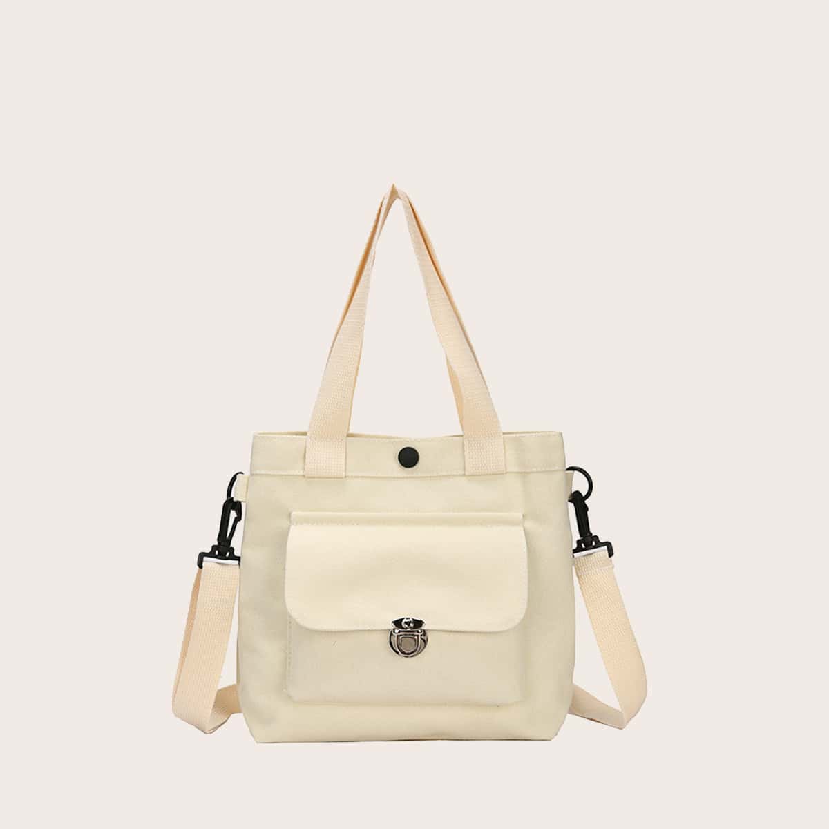 

Minimalist Push Lock Top Handle Bag, Beige