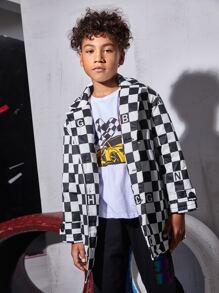 SHEIN Abrigo de niños Bolsillo A cuadros Casual - Blanco y Negro - Ver 4
