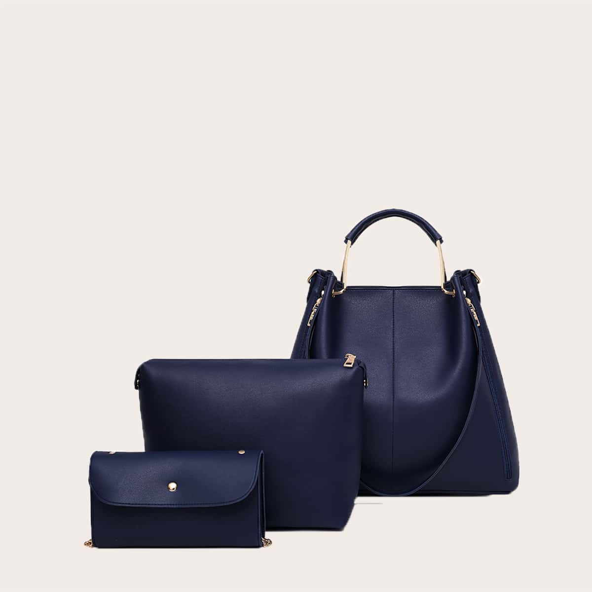 

3pcs Minimalist Tote Bag Set, Blue