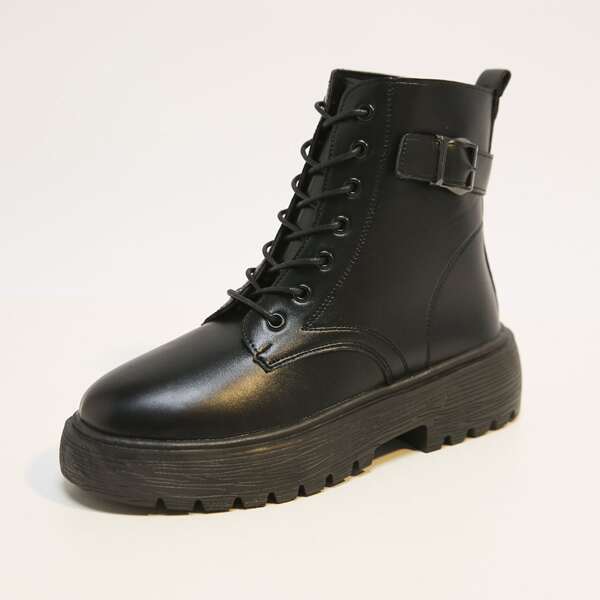 

Buckle Decor Combat Boots, Black