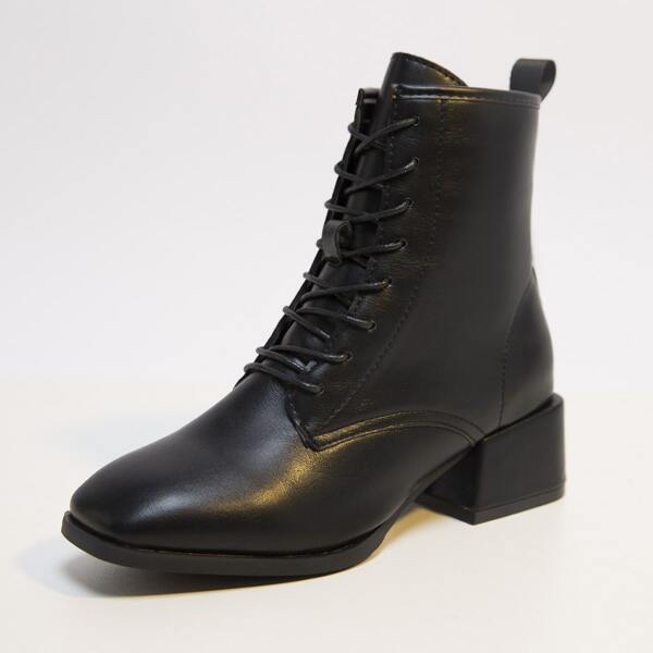 

Lace-up Front Chunky Heeled Boots, Black