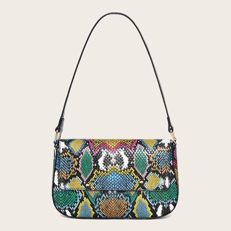 

Snakeskin Flap Baguette Bag, Multicolor