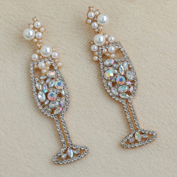 

Rhinestone Decor Wine Glass Design Drop Earrings, White