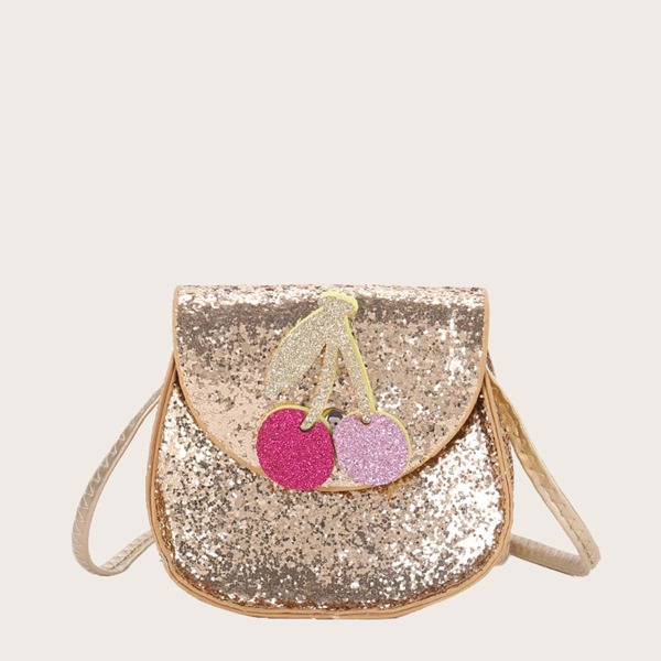 

Girls Glitter Cherry Decor Flap Crossbody Bag, Gold