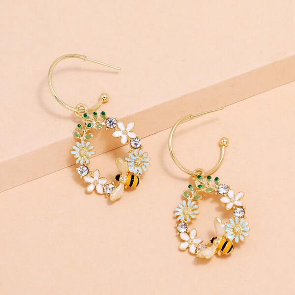 

Flower Decor Round Drop Earrings, Multicolor