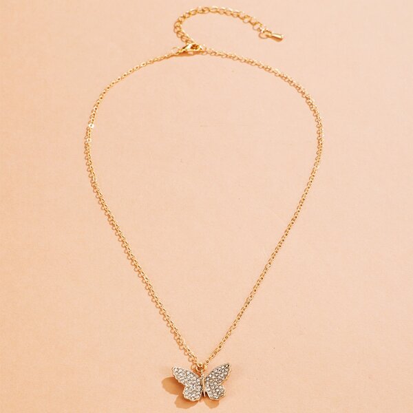 

Rhinestone Butterfly Charm Necklace, Gold