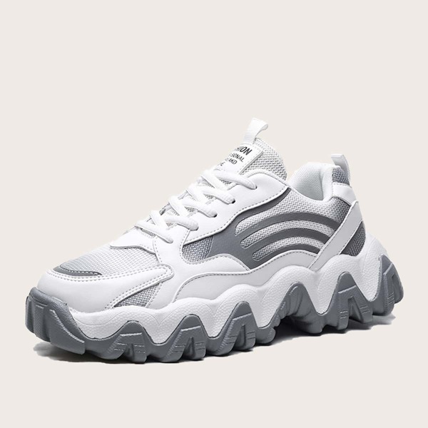 

Men Lace-up Front Colorblock Sneakers, White