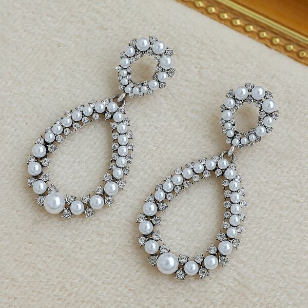 

Faux Pearl Decor Water Drop Earrings, White