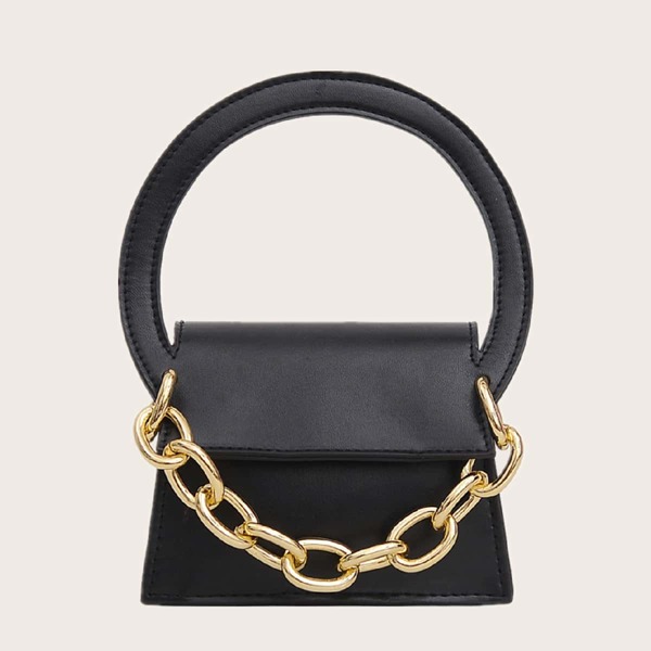 

Girls Minimalist Chain Decor Satchel Bag, Black