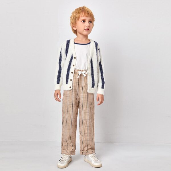 

Toddler Boys Vertical Striped Button Up Fuzzy Cardigan, Blue and white