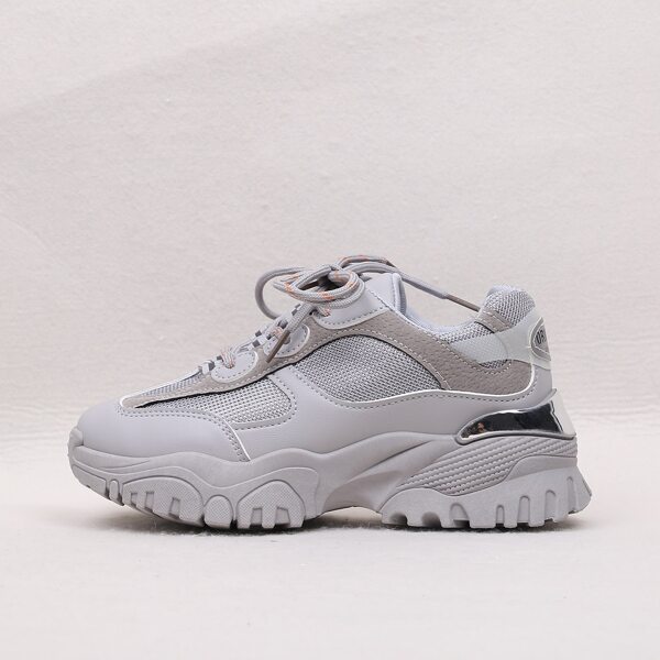 

Mesh Panel Lace-up Front Chunky Sneakers, Dark grey