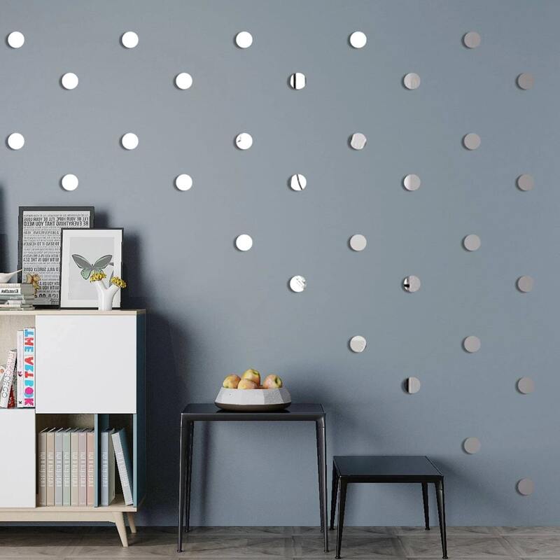 

100pcs Round Mirror Wall Sticker, Silver
