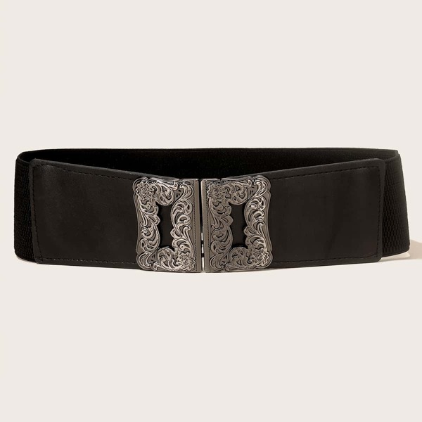 

Textured Buckle Wide Belt, Black