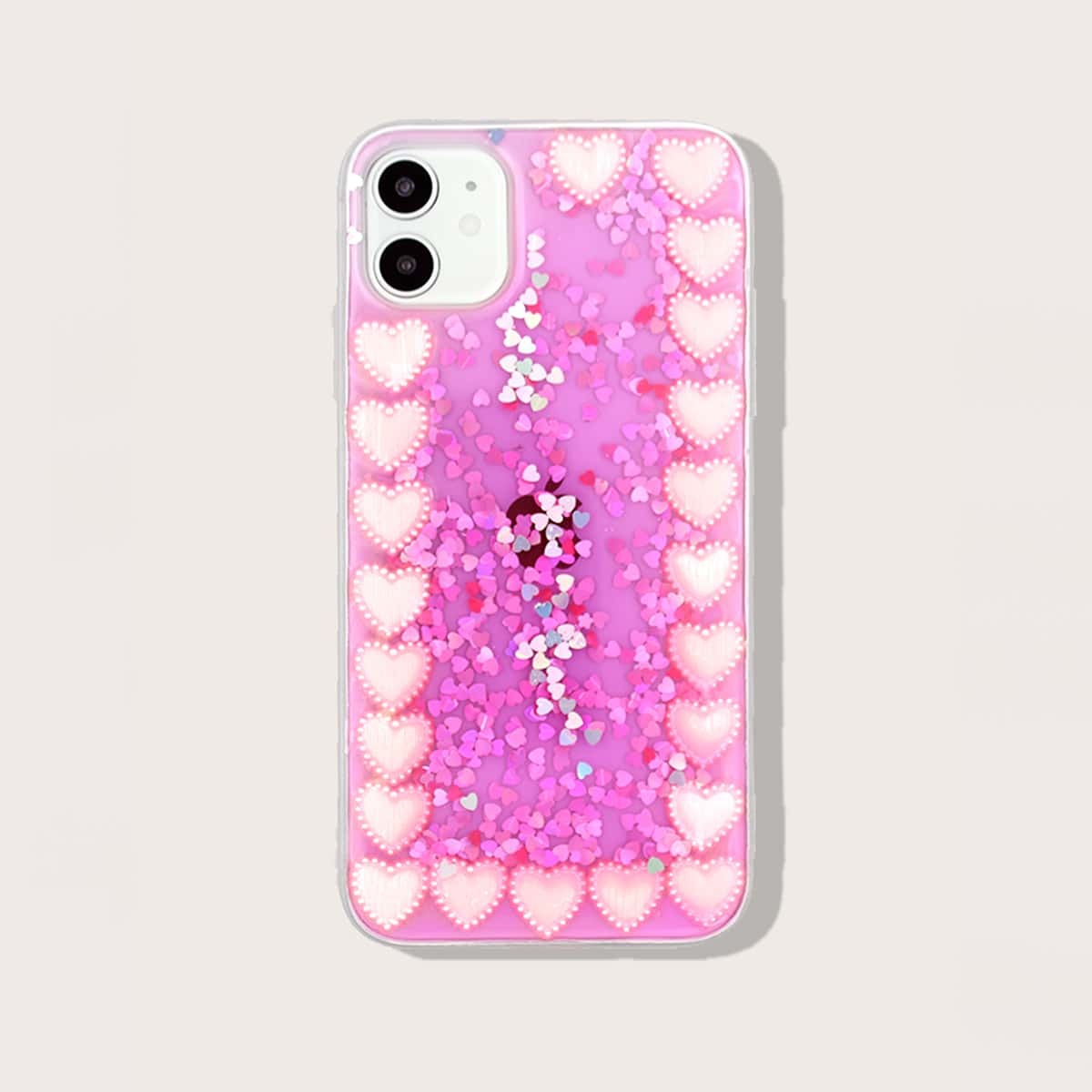 

Heart Pattern Glitter iPhone Case, Hot pink