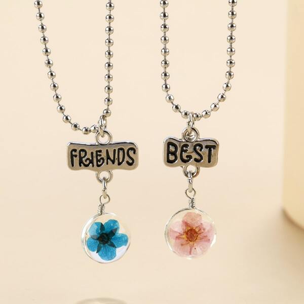 

2pcs Girls Flower Charm Necklace, Multicolor