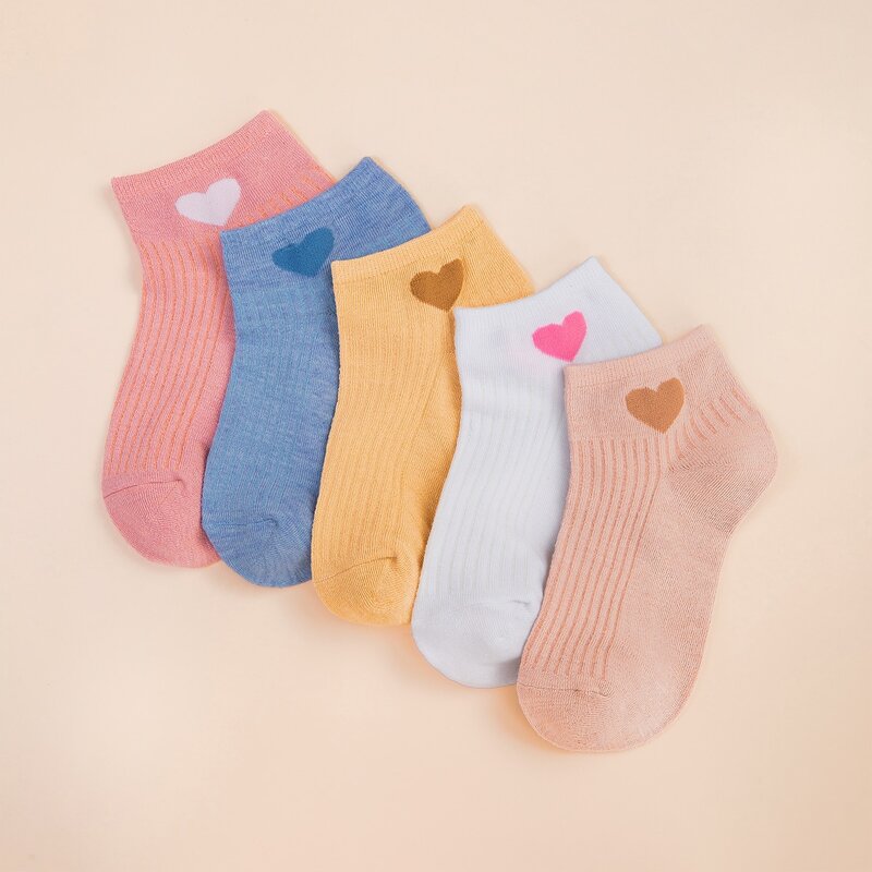 

5pairs Heart Pattern Socks, Multicolor