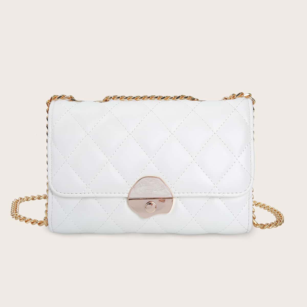 

Quilted Flap Chain Crossbody Bag, White
