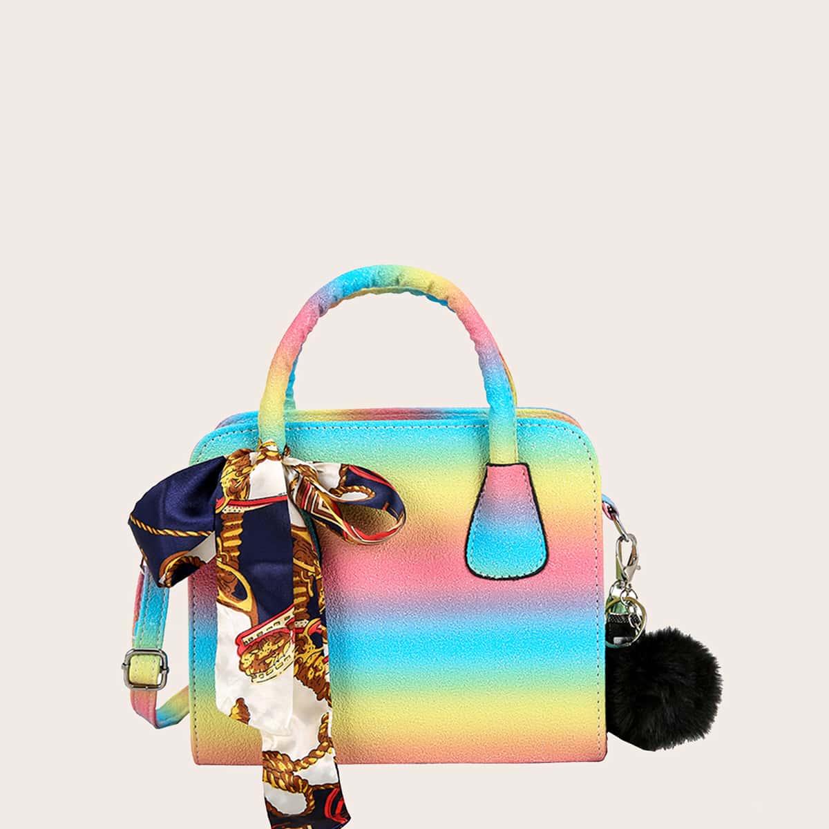 

Twilly Scarf Decor Colorblock Satchel Bag, Multicolor